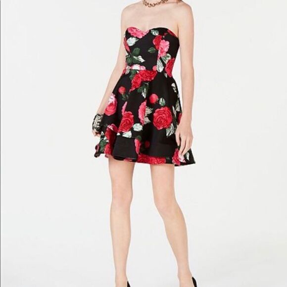 B Darlin‎ Floral Strapless Fit/Flare Minidress Sz 3/4 - Picture 2 of 13